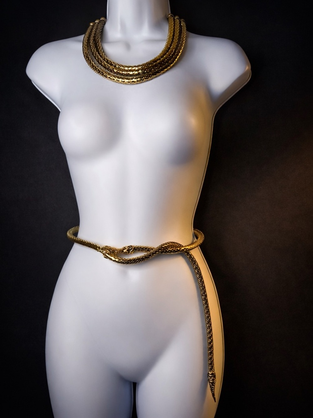 2-pc Whiting & Davis Iconic Gold Mesh Snake Necklace Belt & Cleopatra Collar Set